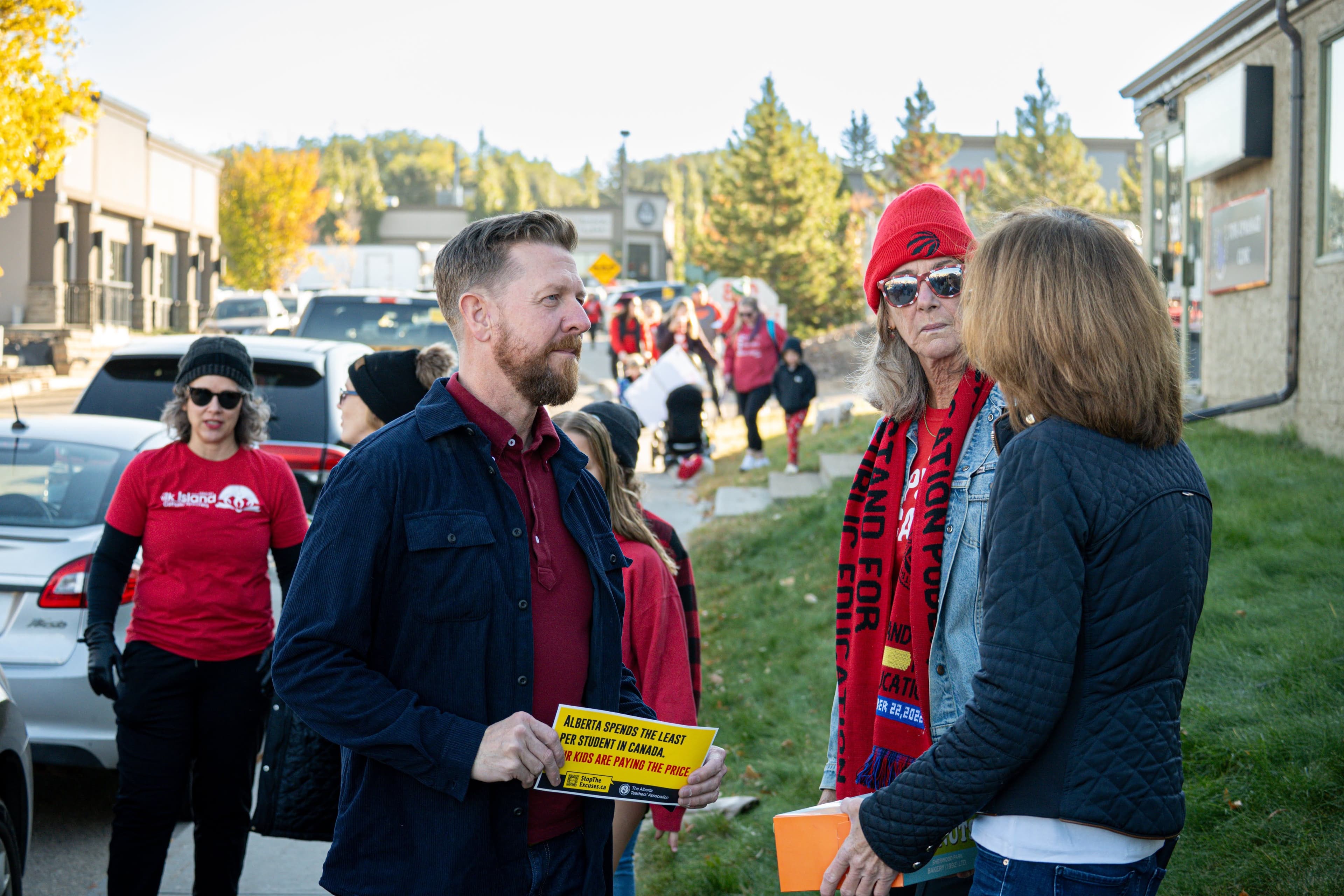 MLA Kasawski stands with teachers at a rally in Sherwood Park. October 9, 2025