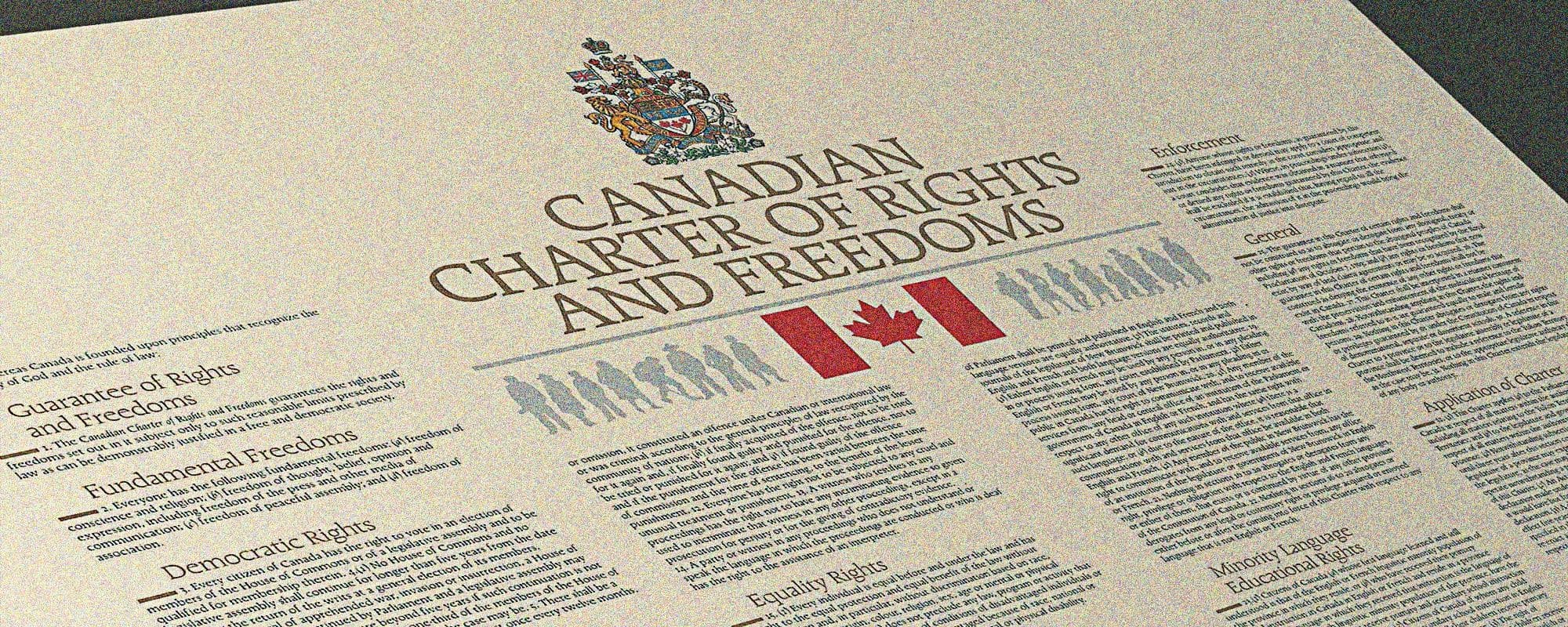 Photo of Canadian Charter of Rights and Freedoms document.