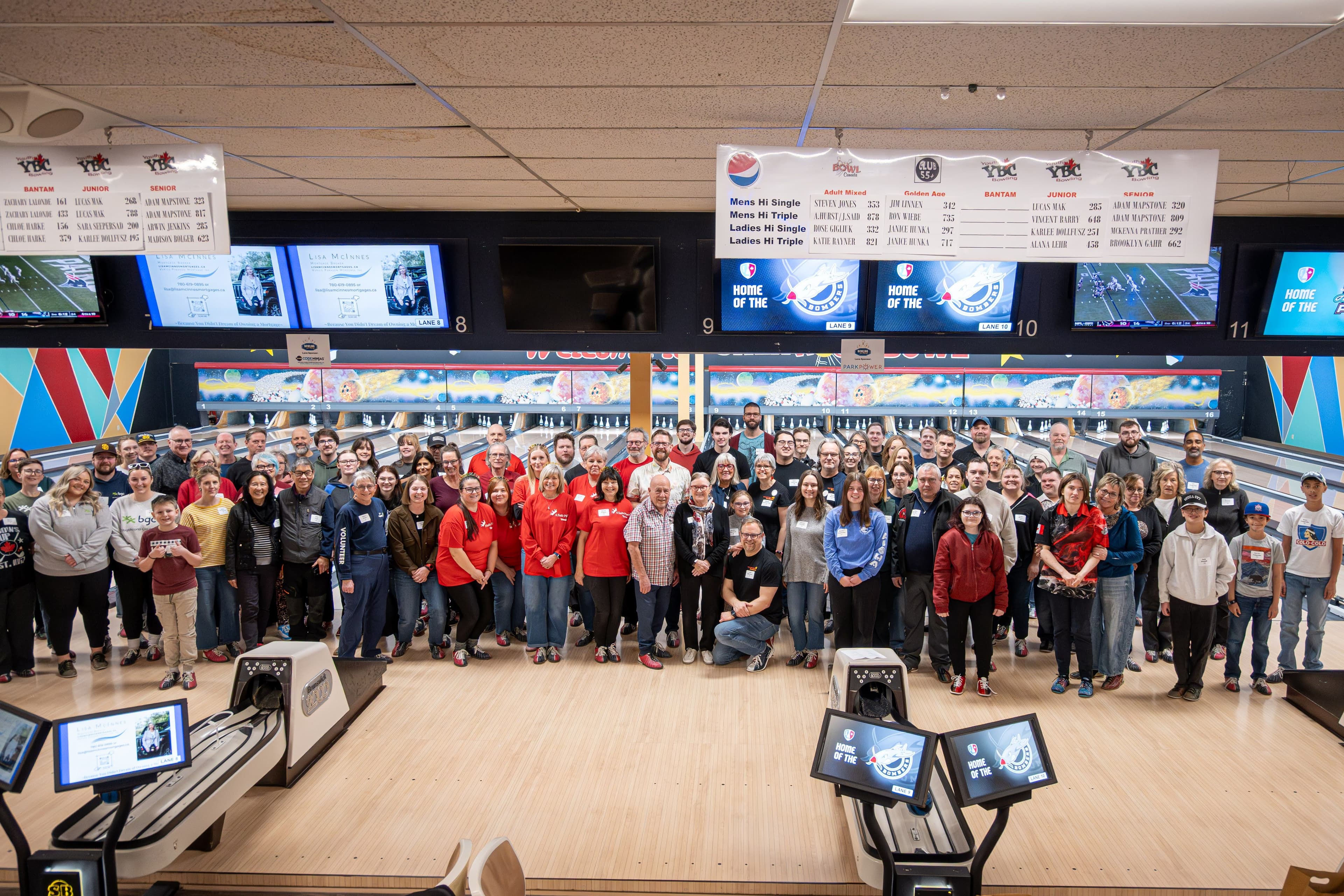 Group photo taken at the bowling alley