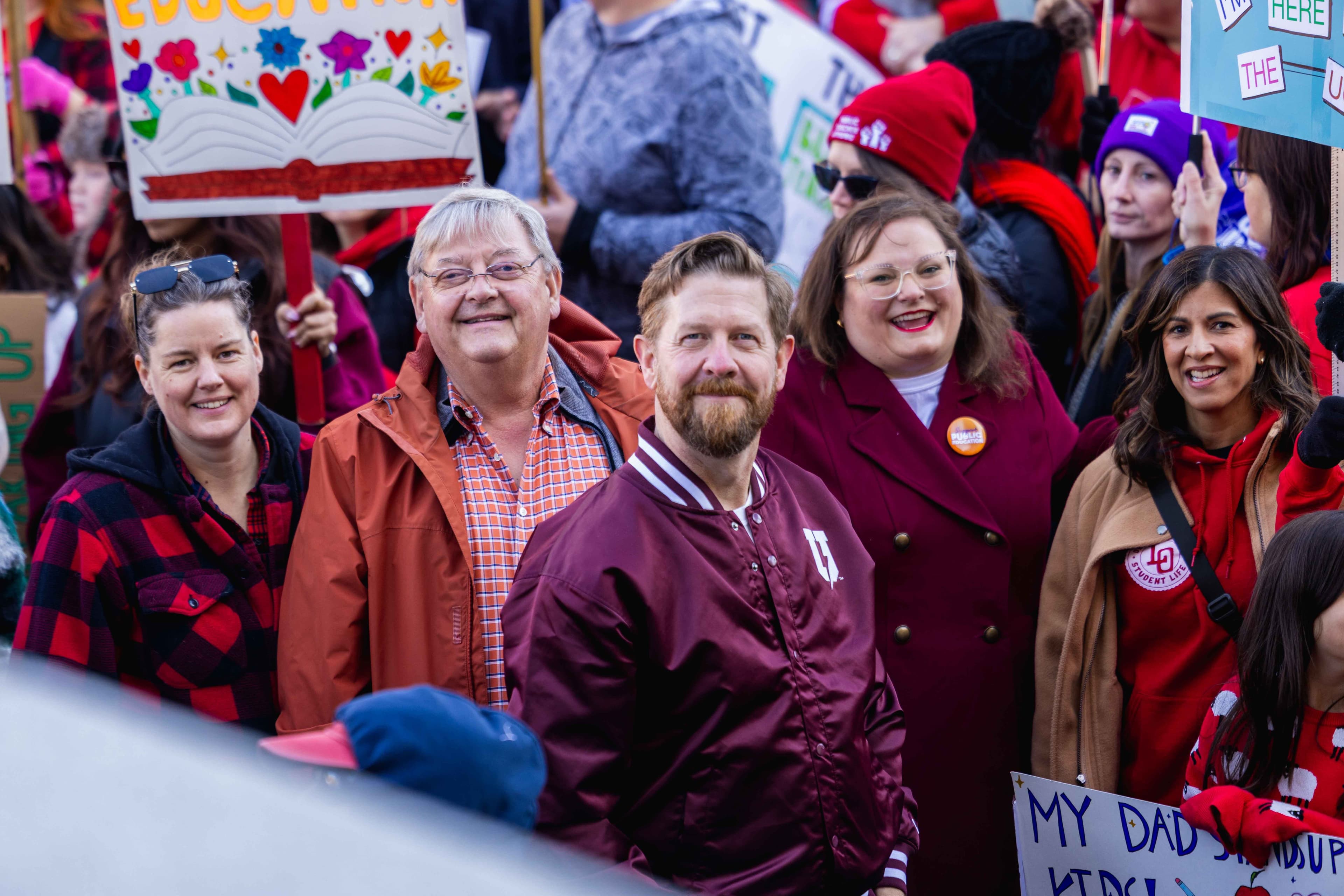NDP MLAs at the Fight For Public Education rally at the Alberta Legislature on October 5, 2025.